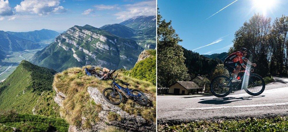 Da sx l'Altopiano di Brentonico (Foto di Tommaso Prugnola); Sonny Colbrelli impegnato sulla salita della Cascata (Foto di Filippo Tommasini) Da sx l'Altopiano di Brentonico (Foto di Tommaso Prugnola); Sonny Colbrelli impegnato sulla salita della Cascata (Foto di
